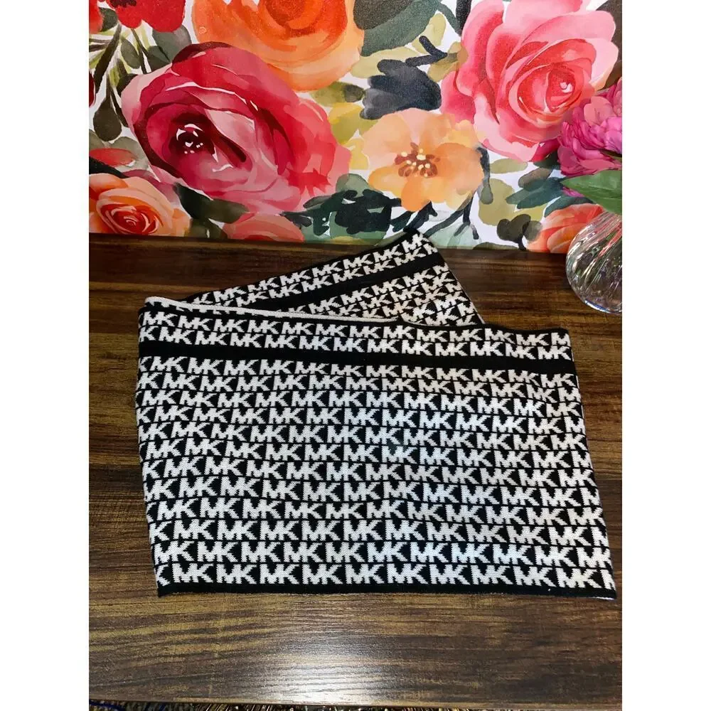 Michael Kors Black & White MK Logo Infinity Scarf